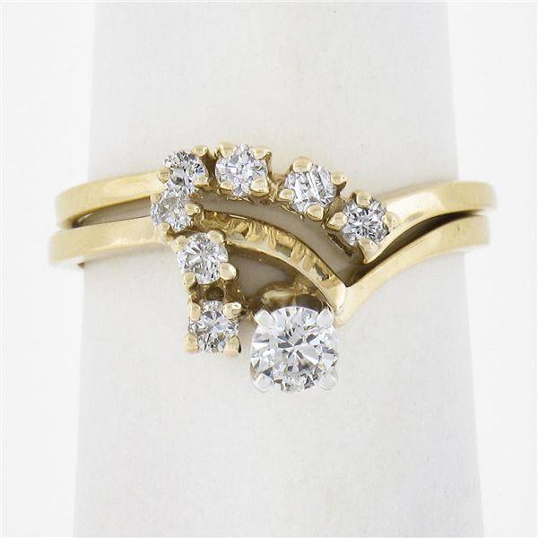 14K Gold 0.40 ctw Round Brilliant Diamond Engagement Ring & Band Fit Together Se
