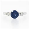 Image 4 : Vintage 14k White Gold 1.28 ctw GIA Round Sapphire & Marquise Diamond Accents Ri