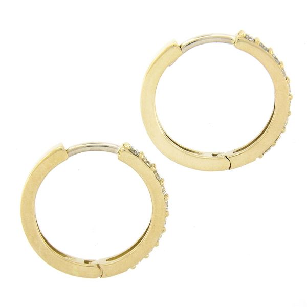 NEW 14k Yellow Gold 0.32 ctw Round Diamond 16.2mm Snap Clasp Huggie Hoop Earring