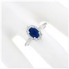 Image 4 : NEW 14K Gold 1.58 ctw GIA NO HEAT Oval Prong Sapphire Diamond Halo Engagement Ri
