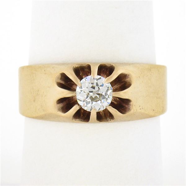 Unisex Antique Victorian 14K Gold 0.43 ctw European Diamond Belcher Solitaire Ri