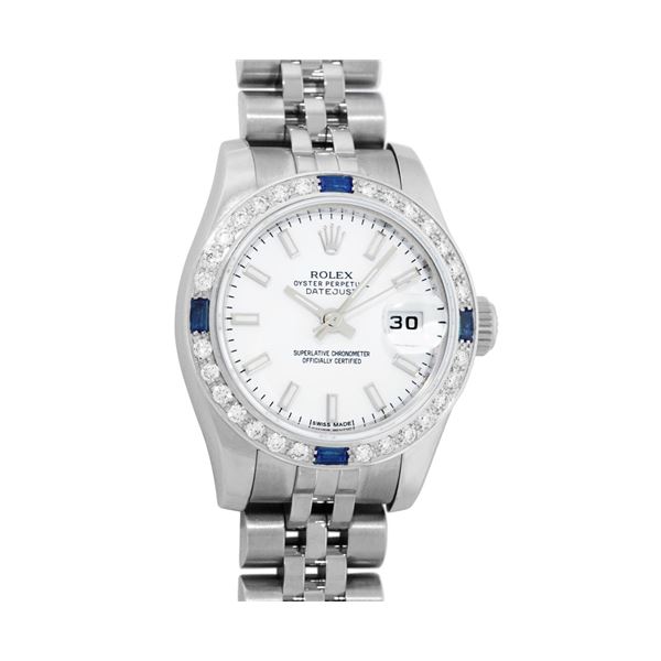 Rolex Ladies New Style Sapphire Quickset White Index White Gold Sapphire Diamond