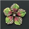 Image 2 : Antique Art Nouveau 10k Gold Diamond Seed Pearl Enamel Flower Petal Brooch Pin