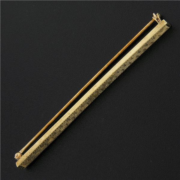 Antique Solid 14K Yellow Gold Rectangular Textured Work Bar Pin Brooch