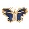 Image 3 : Vintage 14K Gold Custom Cut Carved Lapis Lazuli Butterfly Brooch Pin Pendant