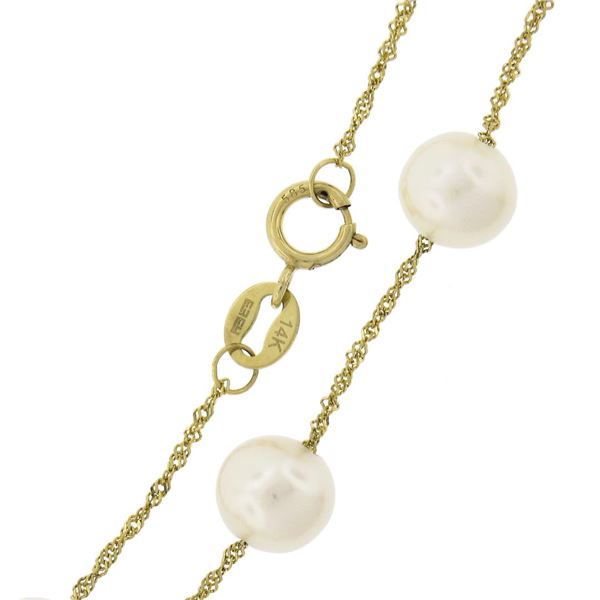 Effy 14k Yellow Gold 7" 6.6mm Cultured Pearl Station Rope Link Chain Bracelet