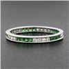Image 5 : 18k White Gold 0.55 ctw Square Emerald & Round Diamond Milgrain Eternity Band Ri