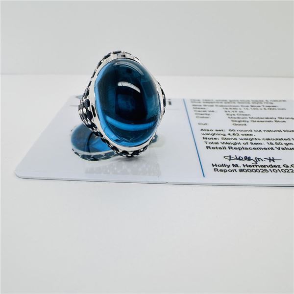 21.17 ctw Blue Topaz & Sapphire 18KT White Gold Dome Ring