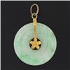Image 3 : Antique 9K Gold Round Light Green Jade w/ Floral Center Medallion Disc Pendant