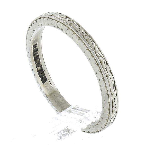 Antique 18K White Gold 2.3mm Crisp Scroll Work Eternity Stackable Band Ring