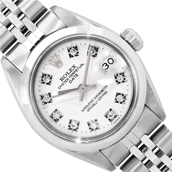 Rolex Ladies Stainless Steel White Diamond Dial Smooth Bezel Date Watch 26MM