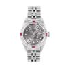 Image 2 : Rolex Ladies Stainless Steel Slate Gray Diamond And Ruby Date Wristwatch 26MM