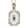 Image 6 : Antique Art Deco 14k White Gold Camphor Glass w/ Filigree Pendant Chain Necklace