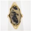 Image 9 : Antique Solid Gold 20x11.8mm Cabochon Prong Moss Agate Solitaire 3D Floral Ring