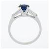 Image 9 : 14k White Gold 1.57 ctw Round Sapphire & Baguette Diamond 3 Stone Engagement Rin