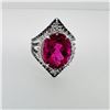 Image 1 : 7.84 ctw Natural Rubellite and 0.78 ctw Diamond 18K White Gold Halo Fashion Ring