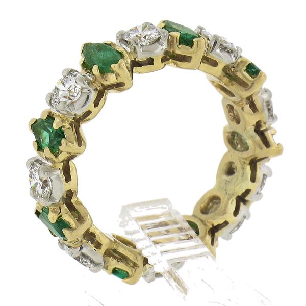 14K Yellow Gold 2.30 ctw Round Diamond & Marquise Emerald Stack Eternity Band Ri