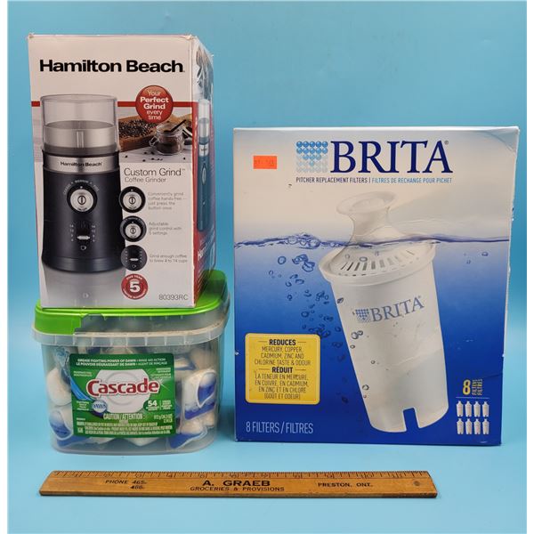 Hamilton Beach Coffee Grinder, Brita Water Filters, & Cascade Dishwasher Detergent Pods