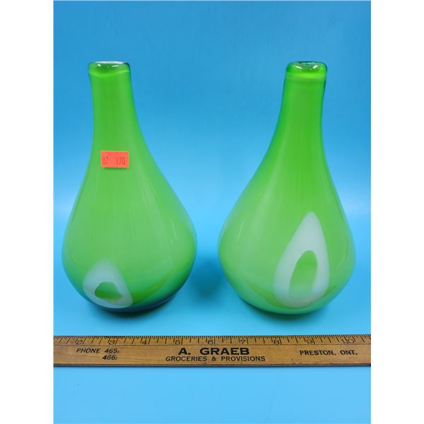 VTG Lime Hand-Blown Glass Vases