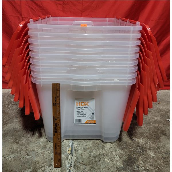 Lot of 49 Liter Flip Top Totes