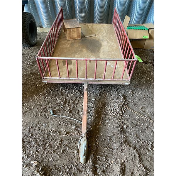 Red Tilting Trailer c/w fold down ramp, approx. 4ft x. 7ft.