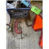 Image 7 : 2 - Slow Moving Signs, 2 Clamps, Rake, 2 Brooms, misc. Hose & Old Grinder & misc.