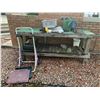 Image 1 : Wood Table c/w 2 Wheel Cart, 2 Watering Jugs, Trays and Garden Accessories.