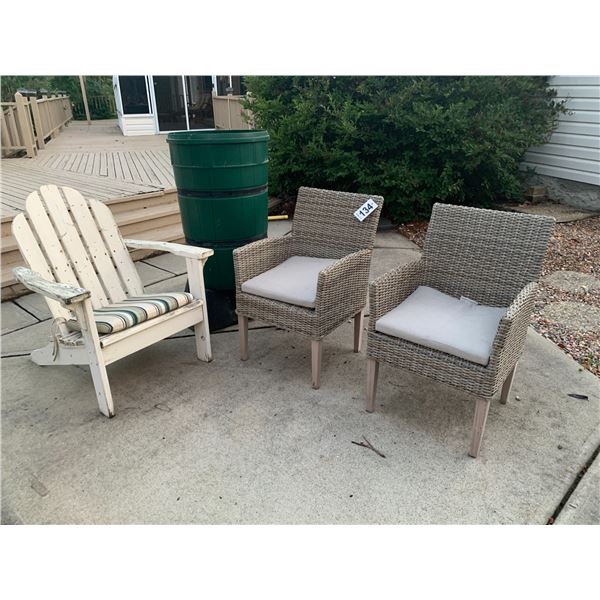 2- Wicker Chairs, Wood Lawn Chair & Green Water Tank