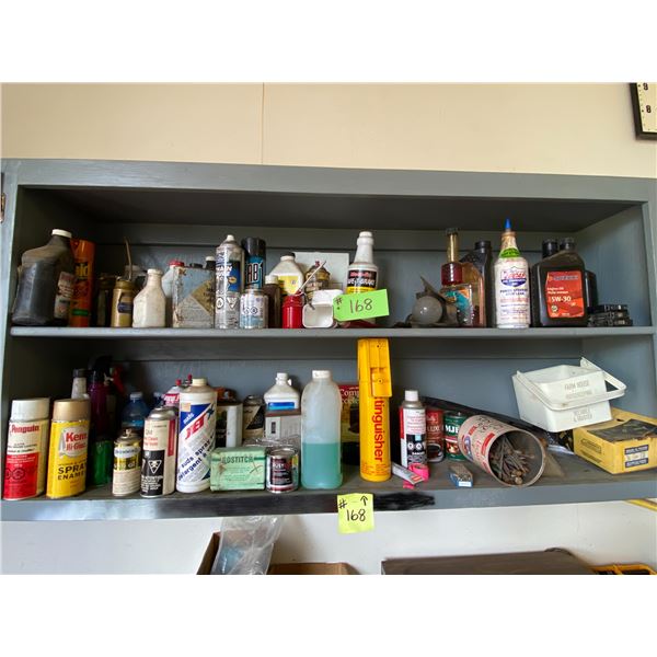 Oils, Paint, Cleaners, Nails & contents in cupboard