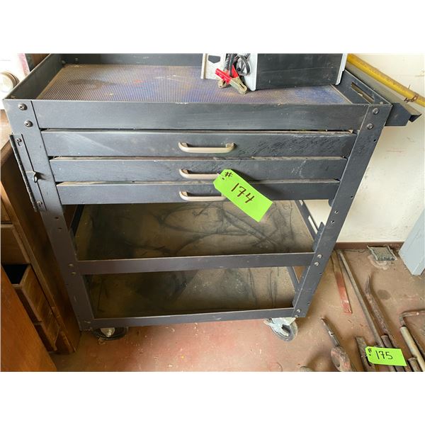 Rolling 3 Draw Tool Chest c/w Tools - snips, fencing tool, crescents, pliers, Screw Driver Set, Sock