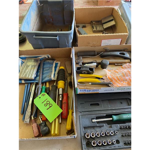 Punches, chisels, Screwdrivers, small Socket Set, Misc. Tools drill bits