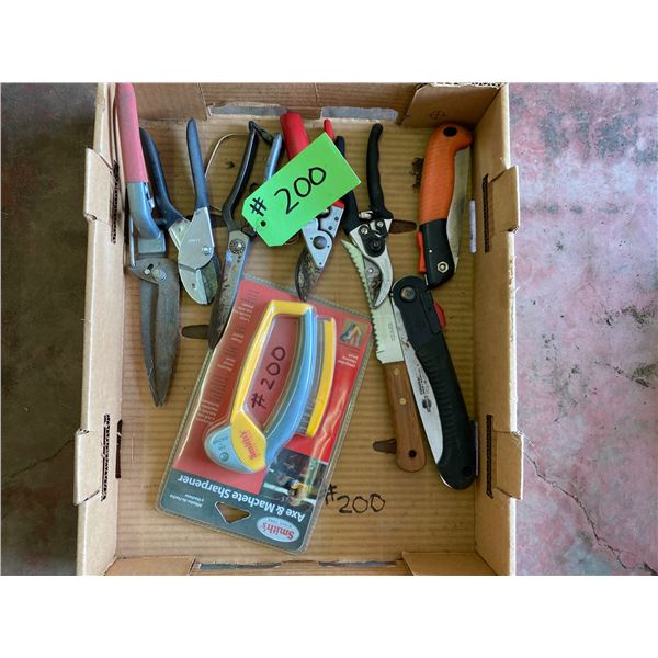 Box of Pruning Shears & Folding Hand Saws