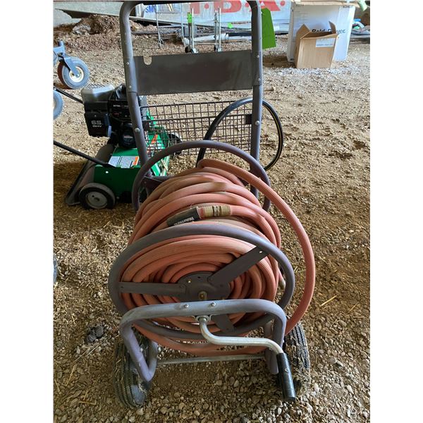 Brown Garden Hose c/w 4-wheel cart