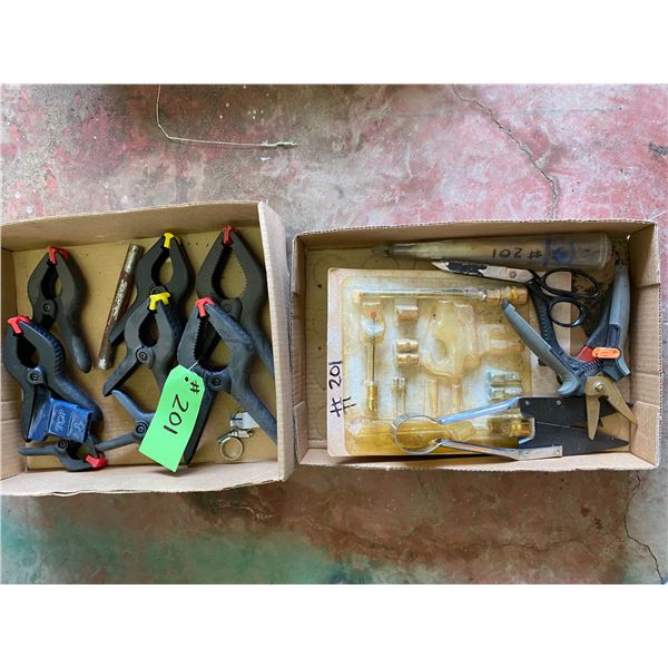 Box of Clamps, Cutters, Scissors, Air Hose Kit