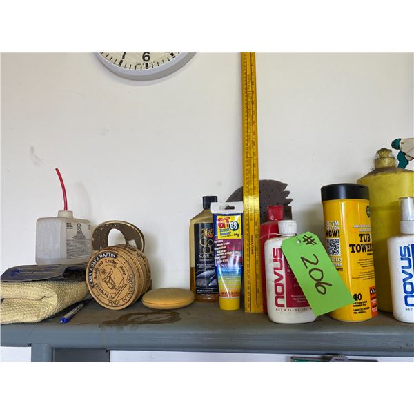 Various Oils, Cleaners, Polishes, Oil Can etc. on top Rack
