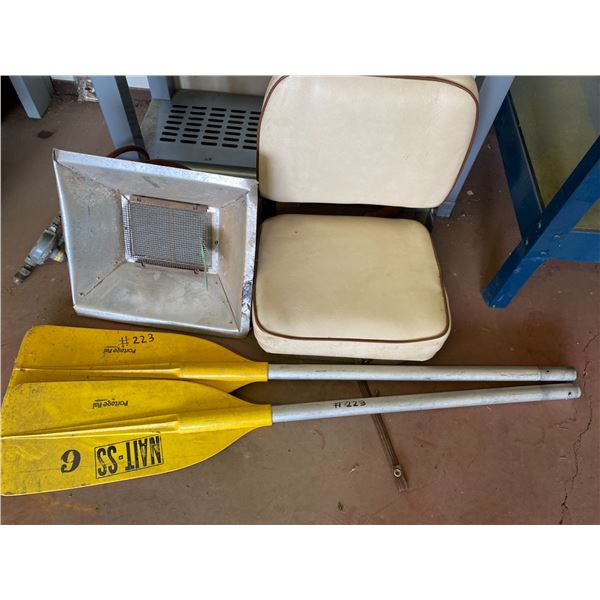Propane Heater, Boat Seat & 2 Paddles