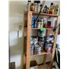 Image 1 : Wood Shelf Unit c/w Norizone, Rubbing Alcohol, Opti-4, Drifab, Paints, Water Sealer, etc.