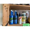 Image 3 : Wood Shelf Unit c/w Norizone, Rubbing Alcohol, Opti-4, Drifab, Paints, Water Sealer, etc.
