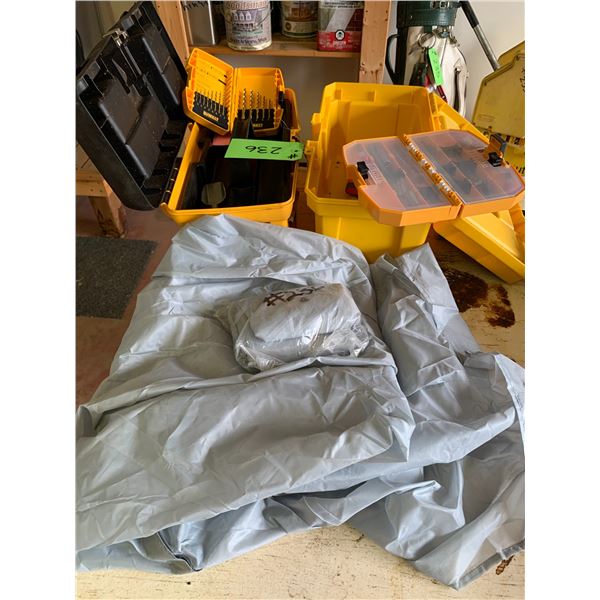 2- Plastic Covers, New Drill Bits & 2 Yellow Tool Boxes