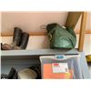 Image 14 : Contents on Gray Shelf: Propane Regulator, Rubber Boots, Helmet, Sack's, (5 Oil Filters do not go)
