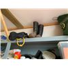 Image 15 : Contents on Gray Shelf: Propane Regulator, Rubber Boots, Helmet, Sack's, (5 Oil Filters do not go)
