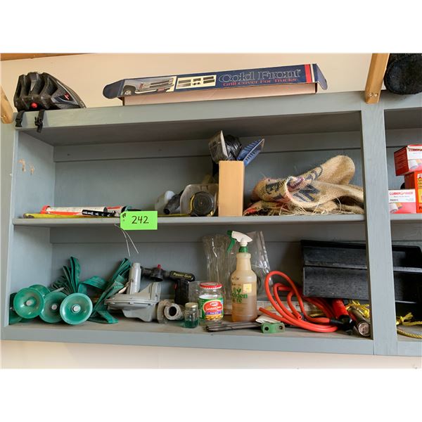 Contents on Gray Shelf: Propane Regulator, Rubber Boots, Helmet, Sack's, (5 Oil Filters do not go)