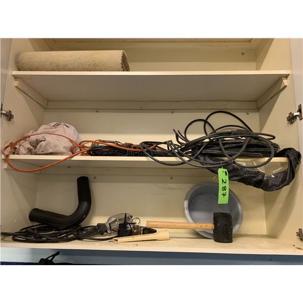 Misc. Items up in Top Shelf Unit - Helmuts, Lights, Cords etc.