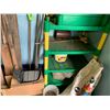 Image 8 : Contents in the Corner - 2 Plastic Green Shelf Units, Chain Boomer, Rake, misc. wood