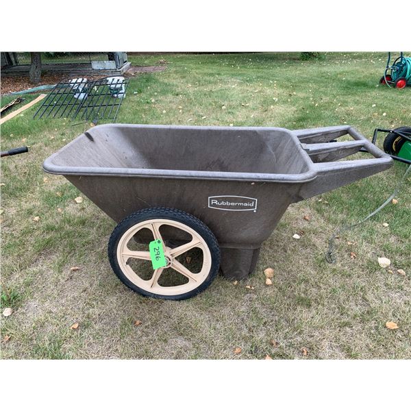 Brown Rubbermaid wheel barrow