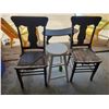 Image 1 : 2- Old Brown Wood Chairs & White Stool