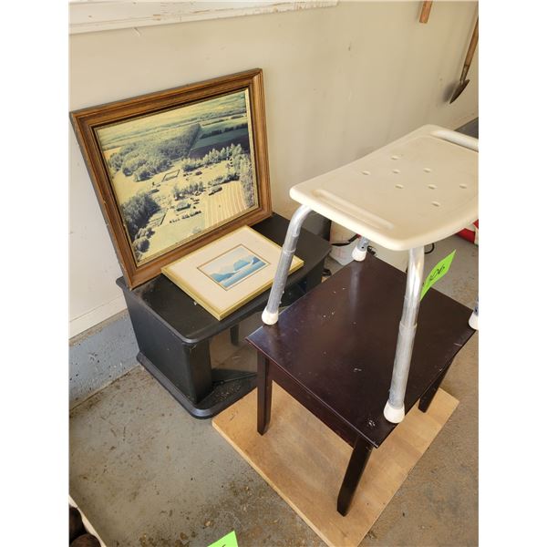 2 Side Tables, Shower Stool Bench, 2 pictures