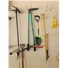 Image 3 : Assortment of Garden Tool: Wood Shovel, Snowbrush, Spade, Cutters, Plant Stakes, Rope, Skipping Rope
