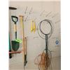 Image 5 : Assortment of Garden Tool: Wood Shovel, Snowbrush, Spade, Cutters, Plant Stakes, Rope, Skipping Rope