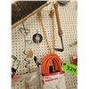 Image 5 : Contents of Peg Board - saw, snow blade, Bug & Fly Catcher, 50ft. Outdoor Ext. Cord, Sack, Broomhead